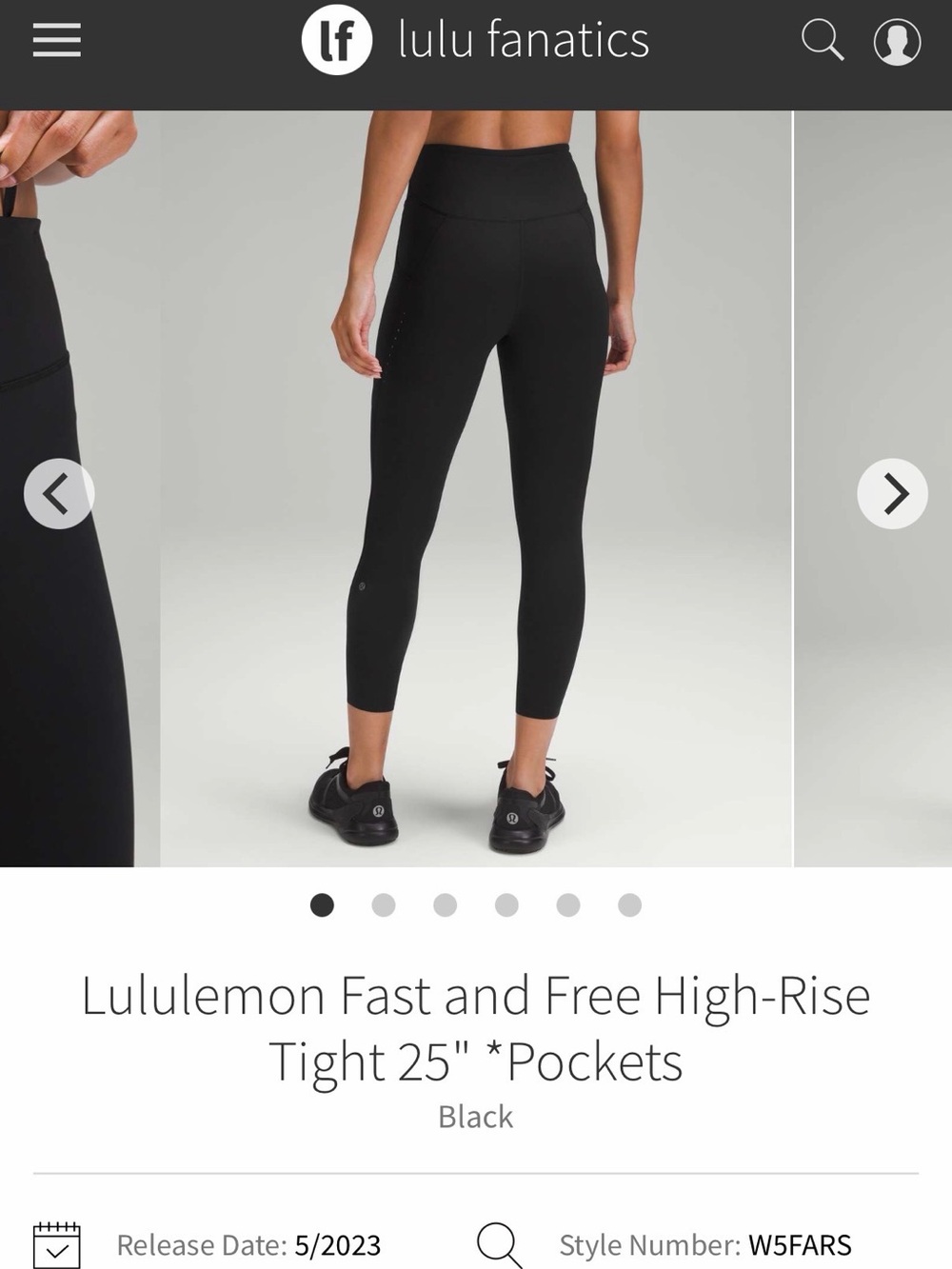 RARE Lululemon Fast & Free HR 25” Sz 16 Leggings w/ pockets *black*